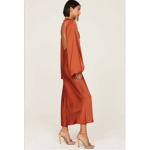 Significant Other Satin Open Back Balloon Sleeves Formal Evening Maxi Dress - Picture 2 of 11